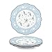 fanquare Set di 4 Piatti da Dessert in Porcellana, 20.8cm Piatti da Insalata Floreale Blu, Servizio Piatti con Bordo Oro per Regali