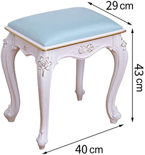 Tabouret De Coiffeuse Baroque En Cuir Ciré - 37x26x42 Cm - Style Vintage - Pour Dressing/Salon/Chambre