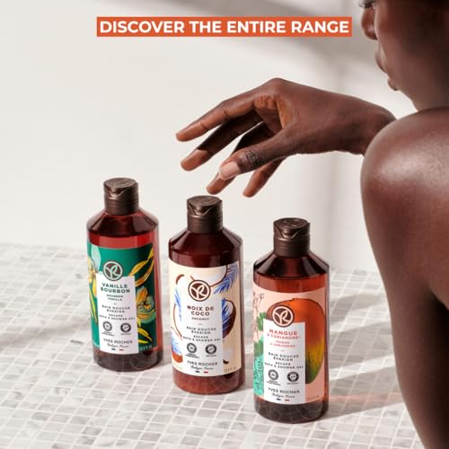 Yves Rocher Żel pod prysznic i do kąpieli Mango & Kolendra – energetyzujący zapach owoców i przypraw – delikatnie oczyszcza skórę – bez siarczanów i barwników – formuła wegańska – 400 ml