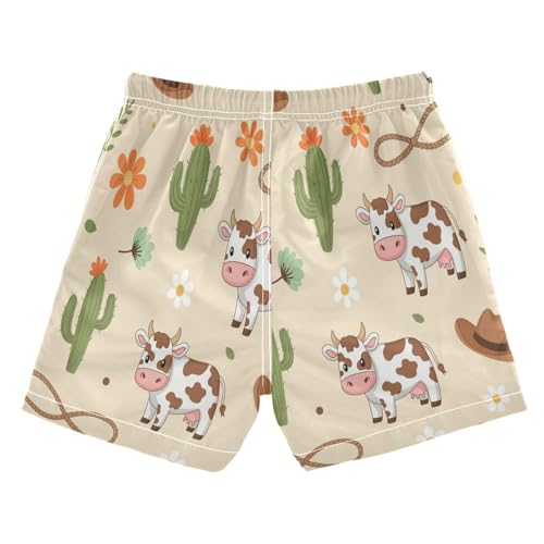 Boy Swim Trunks Cow Cactus Flower Rope Quick Dry Bathing Suit Swimsuit Toddler Beach Board Shorts,2T2