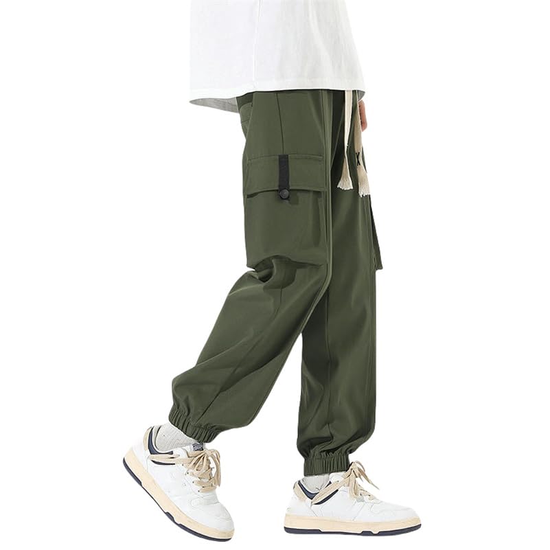 USTZFTBCL Pantaloni lunghi da uomo primavera estate autunno giapponese Trend tinta unita versatile patchwork outdoor casual pantaloni cargo lunghi