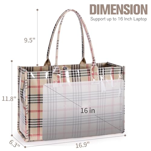 Image of KALIDI PVC Tote Bag Women's Kraft Paper Work Handbags Purses with Top Handle