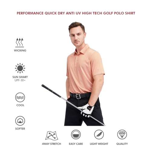 Image of Men's Golf Polo Shirts Short Sleeve Striped Performance Moisture Wicking Dry Fit Golf Shirts for Men