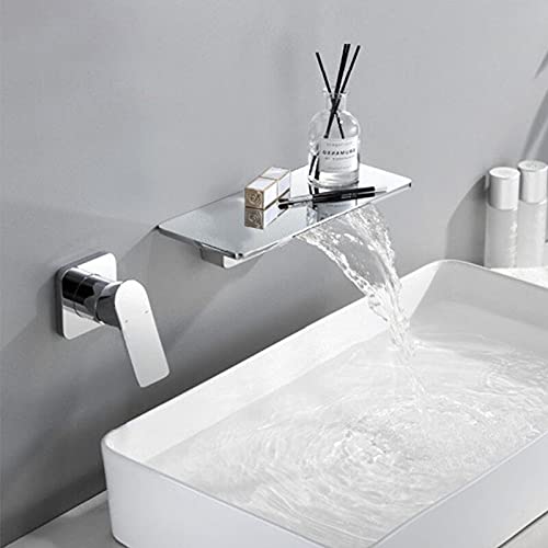 Robinet salle de bain mitigeur cascade mural noir à commande eau chaude froide