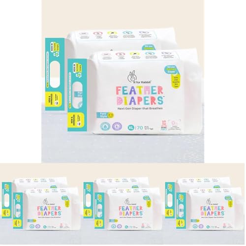 Image of R for Rabbit XL Size Premium Feather Diaper for Baby 12 to 17 kgs, 140 Count (70 Count, Pack Of 8)