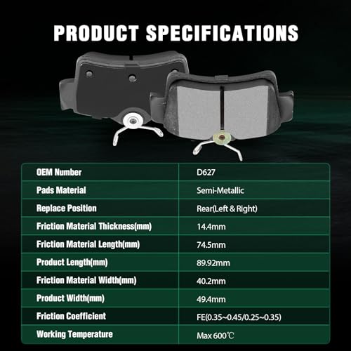 Image of AUTOMUTO 4PCS Rear Semi-Metallic Disc Brake Pads Set D627 For Ford For Mustang 1994-2004