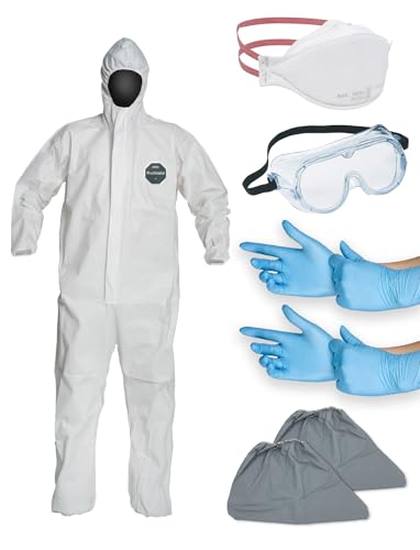 ProShield PPE Kit - ProShield 50 Coverall, 3M N95 Mask, Protective Goggles, 2 Pair Nitrile Gloves, Non-slip Shoe Covers (Medium)