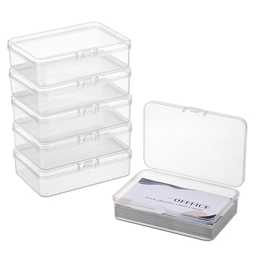 JUXYES 6 Pack Small Plastic Storage Containers Box for Business Cards - Portable Business Card Index Card Holder Storage Case with Lid - Clear Pocket Credit Card Case, Storage Up to 60 Name Cards