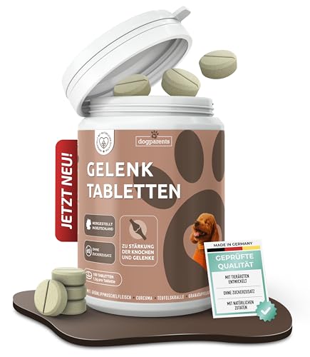 Gelenktabletten Hund [MADE IN GERMANY, ZUCKERFREI & LABORGEPRÜFT] Hochwirksame Formel mit Grünlippmuschel, MSM, Glucosamin, Curcuma, Granatapfel & Teufelskralle für Knochen & Gelenke (150g (1er Pack))