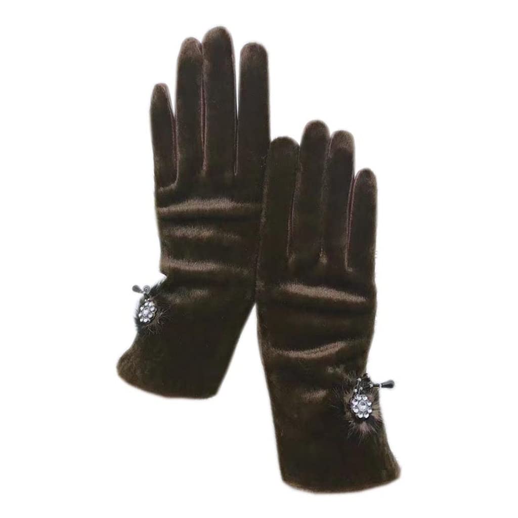 Guantes de Invierno para Mujer, de Piel de Ante, Color marrón, cálidos, con Forro