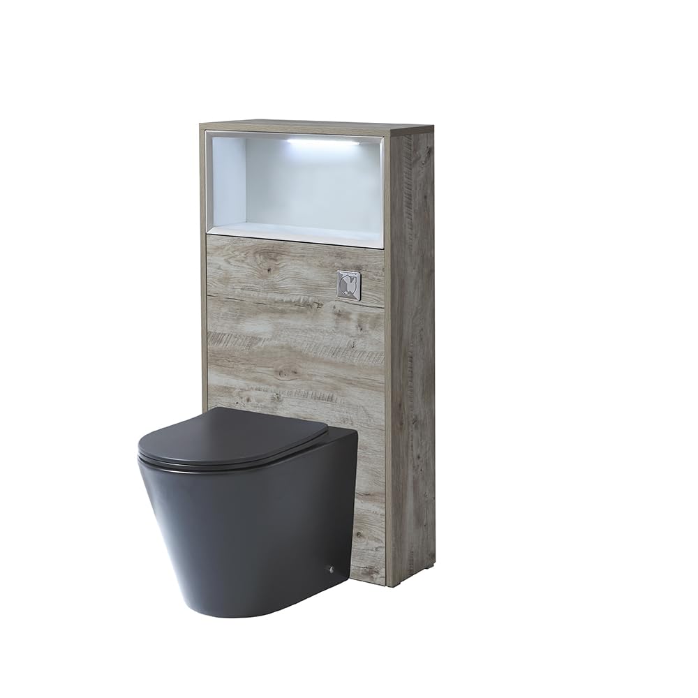 Milano Light Oak Unit / Chrome Flush 600Mm Light Oak Wc Unit Led Lit Shelf Graphite Toilet