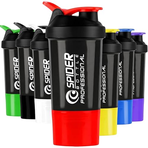 Image of Zyro Spider Gym Shaker Bottle, Shakers for Protein Shake 500 Ml with 1 Storage Compartment Gym protein shaker for workout (Pack of 1,Red)