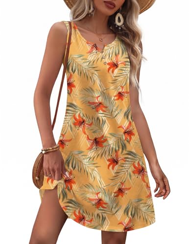 Image of Zeagoo Womens Summer Dresses V Neck Sleeveless Sundresses Boho Beach Dress with Pockets A Line Tshirt Tank Dress