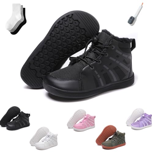 Kids Hiking Winter Snow Boots, Non-Slip Wide Toe Box Walking Sneakers, Minimalist Warm Waterproof Barefoot Shoes