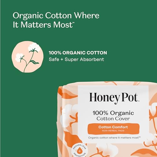 Image of The Honey Pot Company - Sanitary Pads for Women - Non-Herbal Heavy Flow Daytime w /Wings - Organic Cotton Cover & Ultra-Absorbent Core - Feminine Care - 16 ct