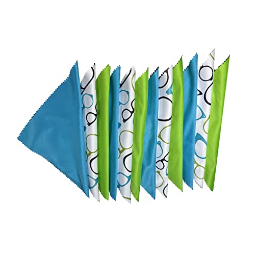 Optigear Microfiber Lens Cleaning Cloth Kit | Pack of 12 | 3 Styles | Blue Green Glasses | Blue | Green