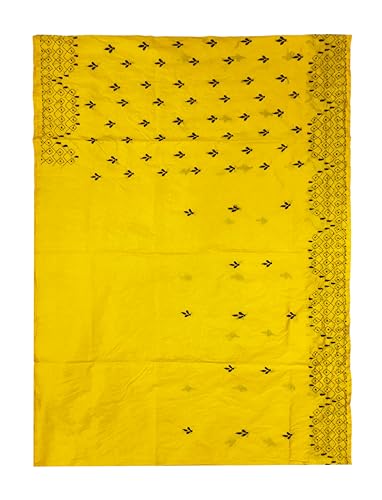 Image of SHRISTI CLOTHINGS Women's Hand Embroidered Cotton Silk Kantha Stitch Saree with Blouse Piece (SB4200924 YELLOWD94)