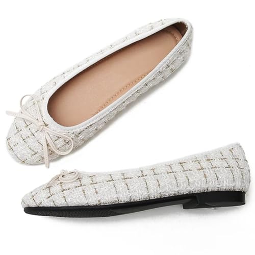LUXINYU Women Fashion Pointed Toe Bowknot Plaid Upper Slip on Ballet Flats Low Heel Party Dress Shoes Casual Shoes Office Shoes2