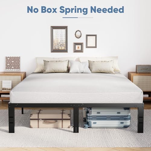 Image of Sweetcrispy Full Bed Frame - 14 Inch Metal Platform Bed Frames for with Storage Space Under Base, Sturdy Steel Slat Support, No Box Spring Needed, Easy Assembly
