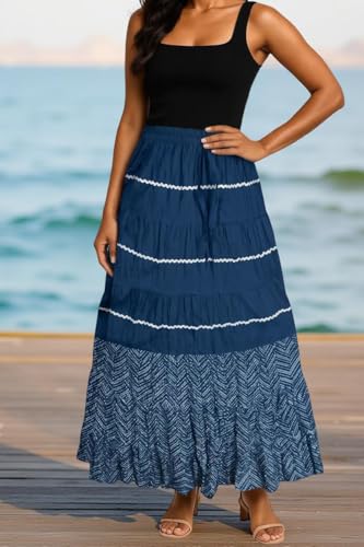 Image of Premium Long Skirt | Stylish Long Crushed Cotton & Unique Prints | Floor Length Skirt for Women | Elastic Waist Premium Maxi Skirt - Comfortable Casual Wear