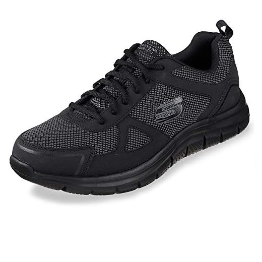 Skechers Track Bucolo, Zapatillas de running Hombre, Negro (Black Leather/Mesh/Trim), 42.5 EU