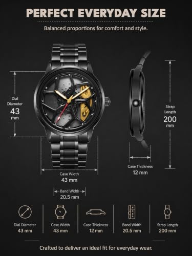 Image of V2A Men's Analog Automotive Inspired Wheel Rim Design Wrist Watch