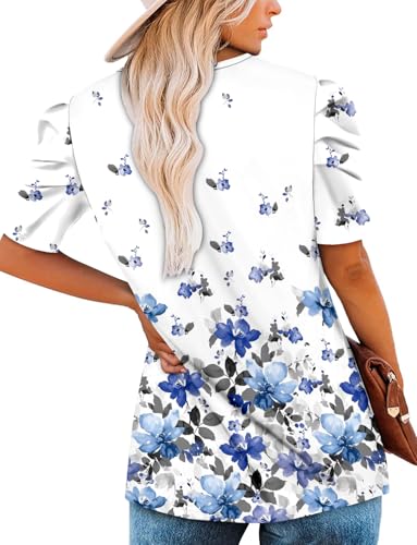 KISSMODA Tops for Womens Summer Cute Short Sleeve Shirts Trendy Notched Neck Blouses Casual Loose Pleated Tunics S-3Xl