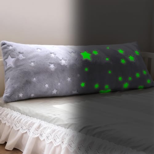 Image of Cloele Body Pillow Cover,Grey Star,Glow in the Dark,21x54 inches | Long Pillow Cases,Ultra Soft, Body Pillow Pillowcases,Body Pillowcase for Kids Girls Boys, Decorative, Only Cover