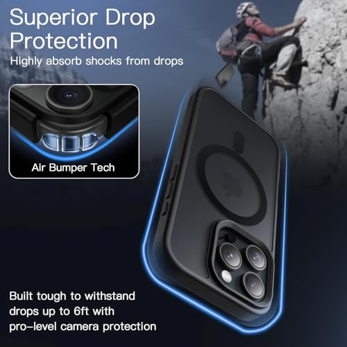 Image of Elzzi Magnetic Guard Designed for iPhone 16 Pro Max Case Translucent Matte Hard PC + TPU Back Cover [Compatible with MagSafe] Anti-Scratch Shockproof Phone Case (6.9 Inch, Black)