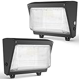 Pvilub LED Wall Pack 120W: 18000lm 5000k LED Wall Packs Outside Lighting - Glass Lens Security Flood Light with Photocell Sensor for Parking Lots Building Warehouse Barn 2Pack ETL Listed