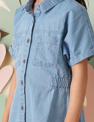 Image of Amazon Brand - Symbol Girl's Cotton Denim Shirt Knee-Length Casual Dress