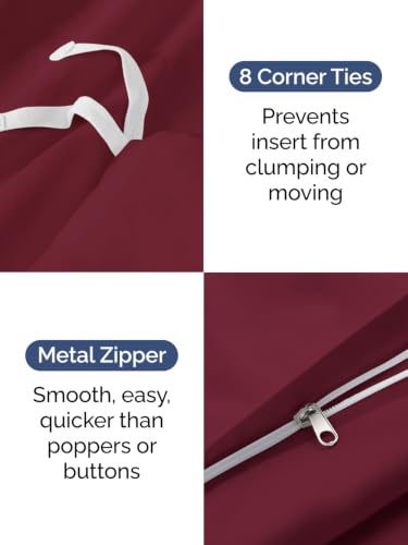 Image of Duvet Cover Queen Size - Soft 3 Piece with Zipper Closure - Burgundy