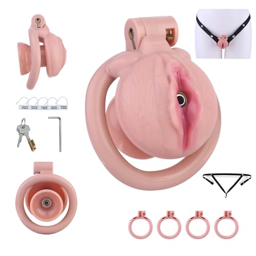 Sissy Peniskäfig Inverted Chastity Cage mit Schloss und 4 Verschiedenen Ringen Sex Spielzeug für die Männer Leichter Wasserdichter Keuschheitskäfig mit Gürtel für Mann Penis Bondage (A+Belt)