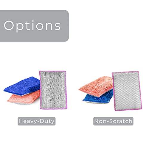 Image of Smart Design Heavy Duty Scrub Sponge with Bamboo Odorless Rayon Fiber - Set of 3 - Ultra Absorbent - Soft and Metallic Scrub - Cleaning, Dishes, and Hard Stains - Kitchen - Violet Blue Coral