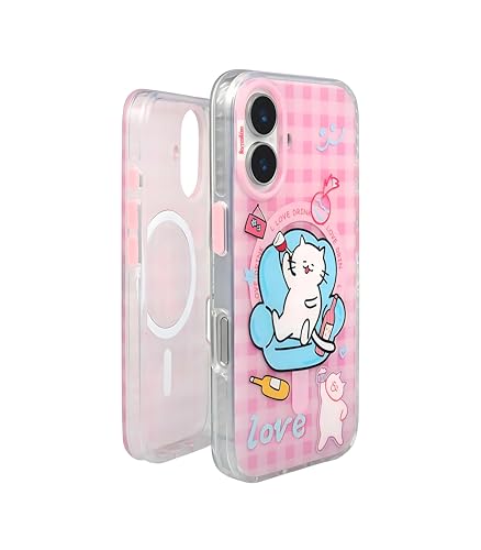 Image of Couch Queen Series Case for iPhone 16 Compatible with Wireless Charging | Fun Lazy Cat Cartoon Design with Glossy Finish | Slim Shockproof Protective Back Cover | Couch Queen Edition