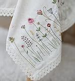 ETNOSTORE Ukrainian Tablecloth Embroidery with Flower Ornaments lace, Rectangular 55 X 98 in, Made i