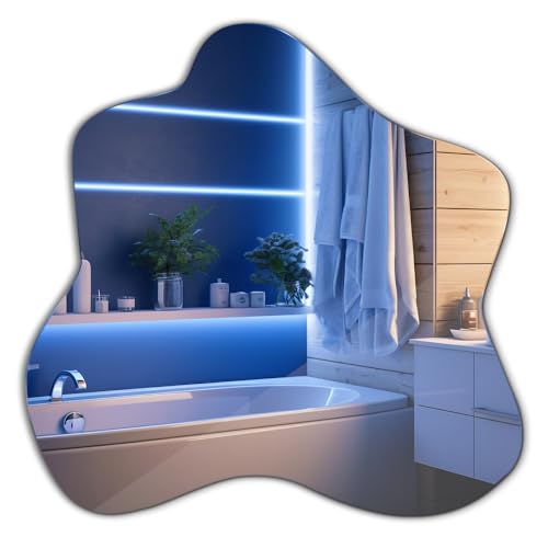 Spiegel 67,6x67 cm Für Badezimmer Wohnzimmer Flur Schlafzimmer Salon Badezimmerspiegel Wellenförmig Asymmetrisch Organisches Design Wandspiegel Rahmenlos Garderobenspiegel Unregelmäßiges Modernes