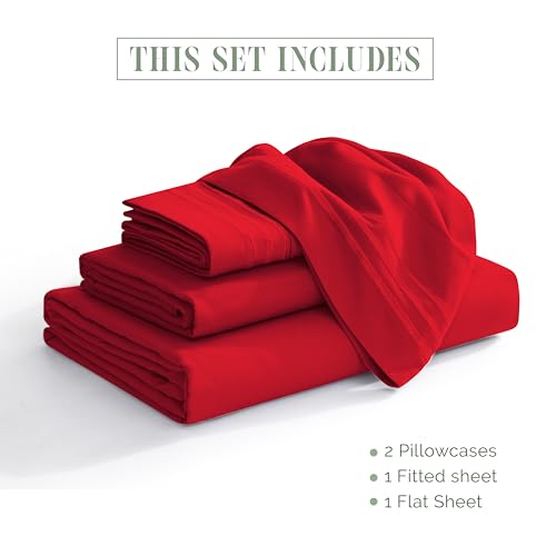 Elegant Comfort Luxury 1500 Premium Hotel Quality Microfiber 4-Piece Sheet Set - Soft, All Around Elastic 18-24 Inches Deep Fitted Sheet - Extra Deep Pocket Sheets, Queen, Red