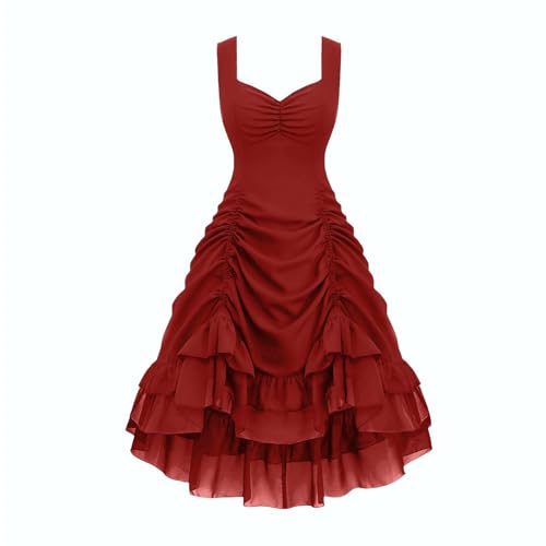 HAOLEI Damen Gothic Halloween Kleid Kostüm Karneval Kleider Für Frauen Festliches Renaissance Vintage Hexenkleid Party Dress Ärmelloses Kleid Im...