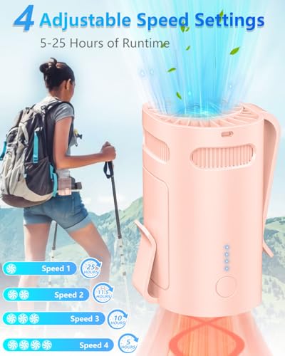 Image of Clip On Fan for Shirt Belt Pants-Compact Portable Waist Fan Battery Operated,Wearable Undershirt Back Hip Hardhat Body Fans that Blow Cold Air,Hanging Necklace Fans with Strap for Outdoor Indoor Pink
