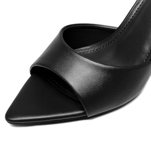 Image of Riekhany High Heel Mules for Women Slip On Open Pointed Toe Classy Patent Leather Stiletto Pumps Formal Slingback Mule Sandals Dress Walking Shoes