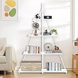 GarveeHome Book Shelf, 4-Tier Bookshelf with A-Shaped Frame, Sturdy Ladder Shelf Display, Wood and Metal Bookcase Storage Organizer for Living Room, Home Office, Bedroom