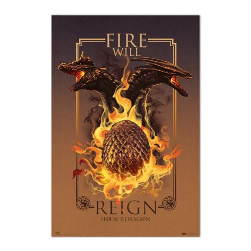 Grupo Erik Poster Juego Tronos Fire Will Reign - Laminas decorativas Juego de Tronos 61x91,5cm a todo color | Posters para pared ideal decoración habitación, Juego de Tronos Merchandising oficial