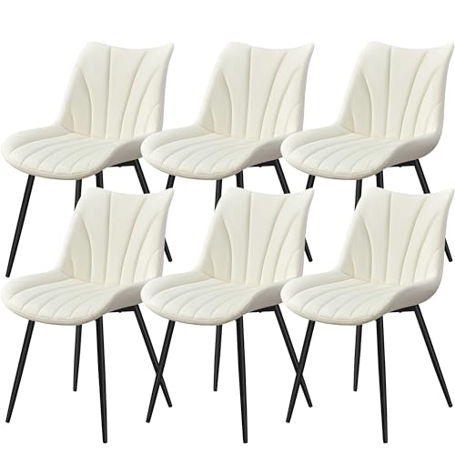 Yaheetech Set di 6 Sedie da Pranzo Moderne in Velluto Sedie Imbottite con Schienale e Gambe in Metallo Senza Braccioli per Cucina Sala da Pranzo e Soggiorno (Beige)
