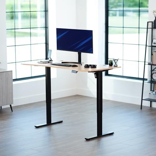 Image of VIVO Electric 63 x 32 in Standing Desk, Memory Height Adjustment, 1B Series, Holds 220 lbs, Light Wood Top Black Frame, DESK-KIT-1B1C