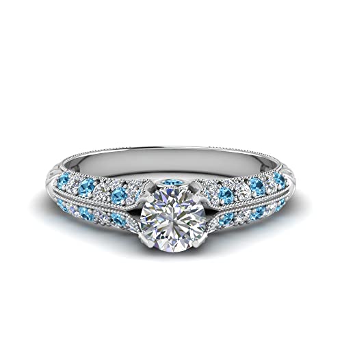 Image of Choose Your Gemstone 2 Row Milgrain Diamond CZ Ring 925 Sterling Silver Round Shape Vintage Engagement Rings Matching Jewelry Wedding Jewelry Easy to Wear Gifts US Size 4 to 12