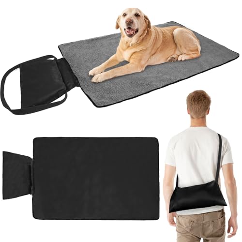 Adiwo Tappeto per Cane,100 x 70 cm Coperta Impermeabile per Cani con Borsa Portaoggetti, Tappetino Coperta per Animali Domestici da Esterno Pieghevole, per Cani Cucciolo Gatto Interno Esterne(Nero)