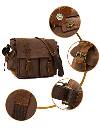 Image of Sechunk Vintage Military Leather Canvas Laptop Bag Messenger Bags Medium