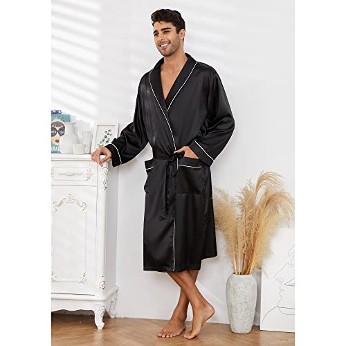 Vulcanodon Men’s Satin Robe Lightweight,Men's Luxurious Silk Kimono Bathrobe3