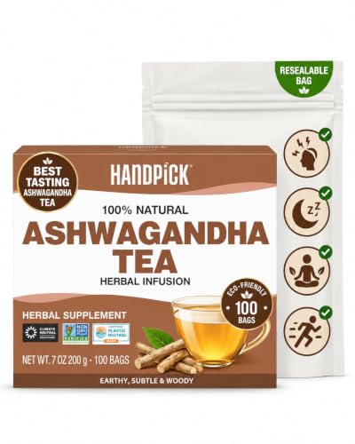 HANDPICK Ashwagandha Teabags (100 Count) Pure Ashwagandha Root, Gluten Free